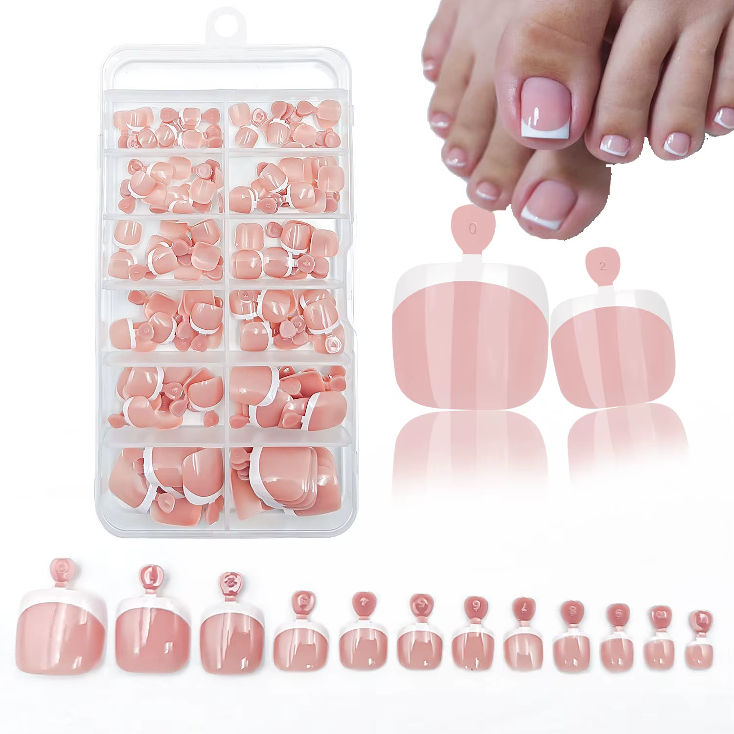 120 pièces brillant nu rose français presse sur ongles ensemble 1 * boîte court français carré faux