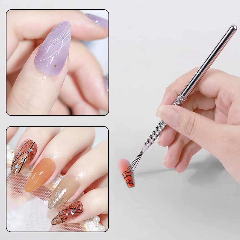 Liner à ongles à 7 broches, outils d'art des ongles, lignes à rayures en acier inoxydable, stylos po