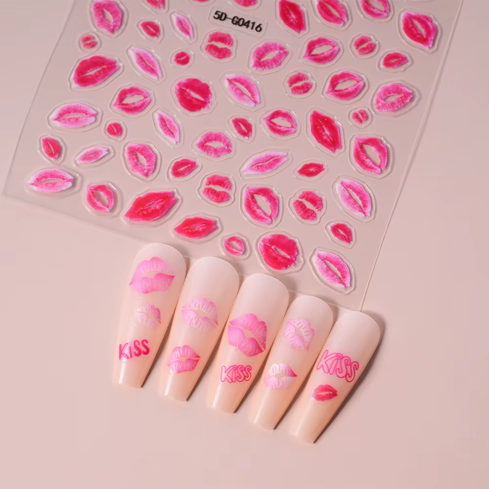 Décalcomanies autocollantes pour les ongles, stickers, lèvres rouges, amour, coeur, jour de Léon, am