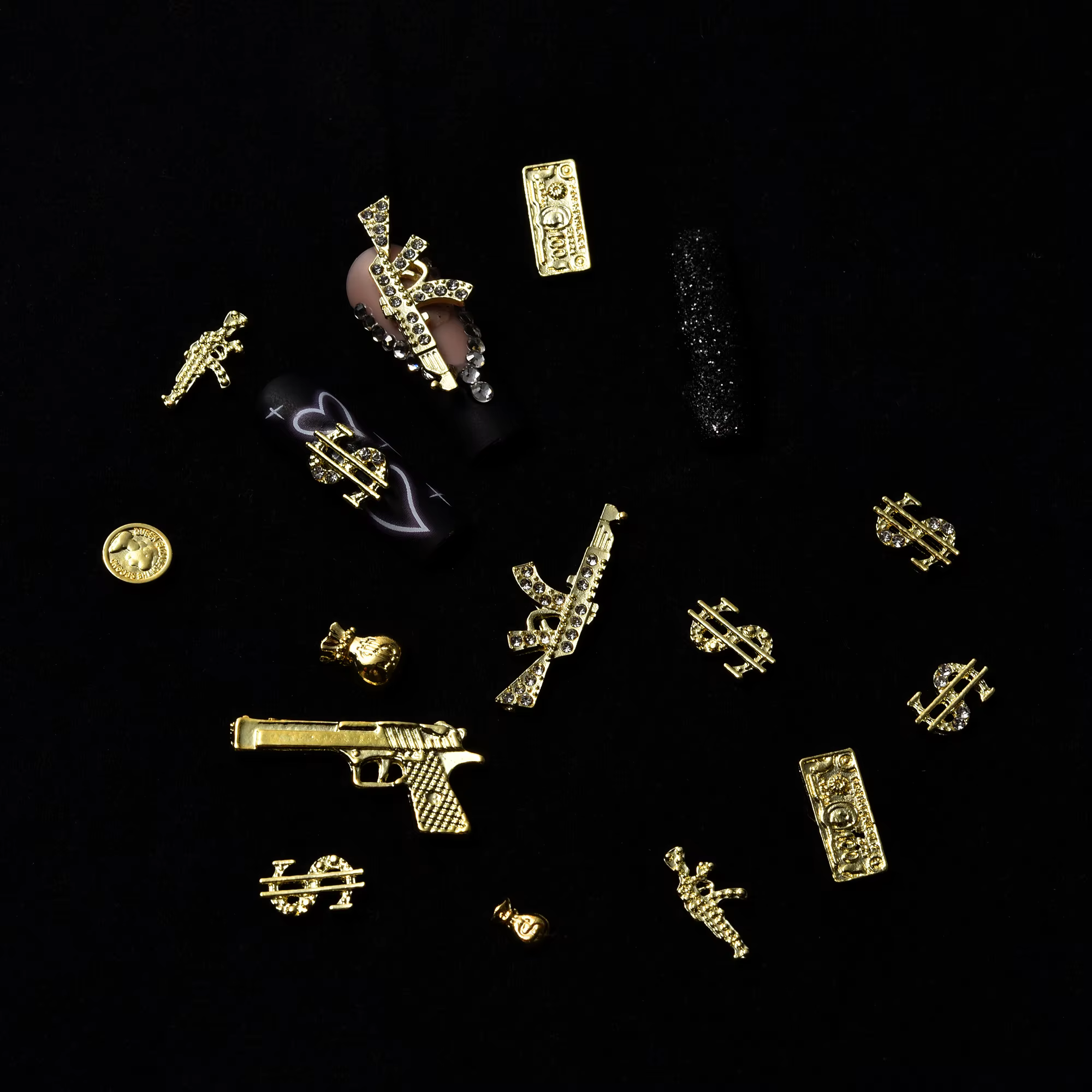 Accessoires professionnels pour ongles en alliage métallique Y2K, 12 grilles, petit signe d'argent d