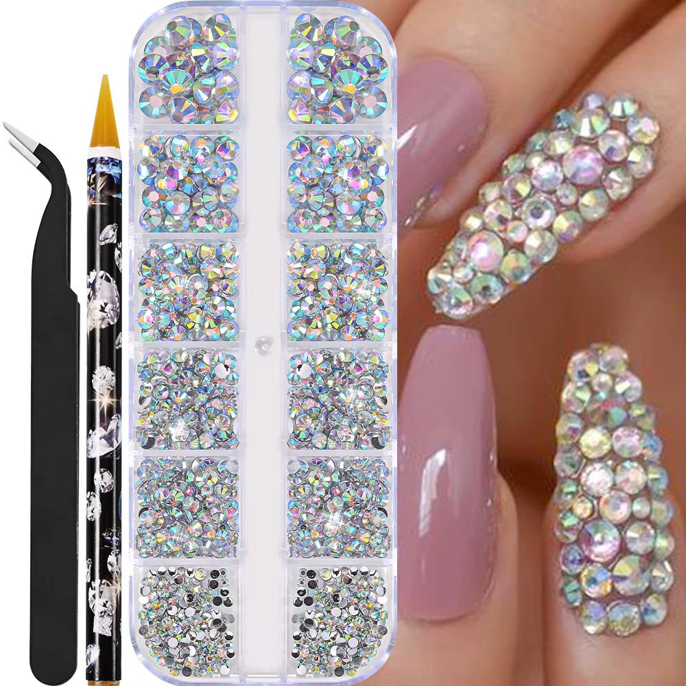 Perles demi-rondes à 12 grilles, breloques 3D pour ongles, 1.5/2/2.5/3/4/5mm, perles blanches à dos