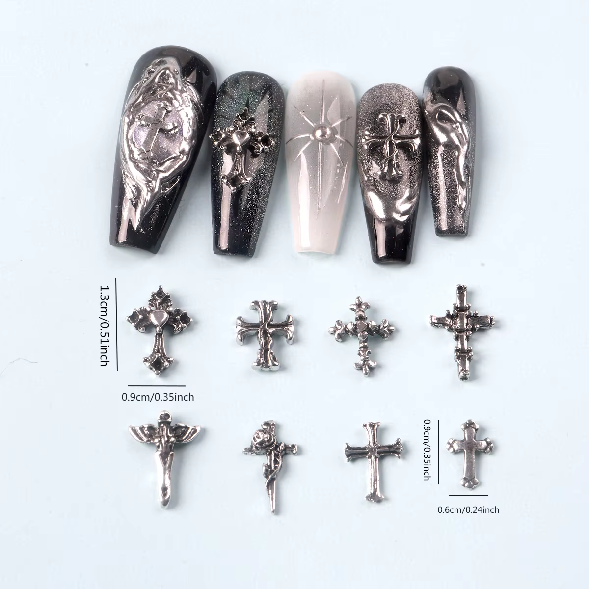 TSZS 50 pièces/sac mélange Punk 3D rétro croix bijoux Nail Art breloques mélange forme gris croix on