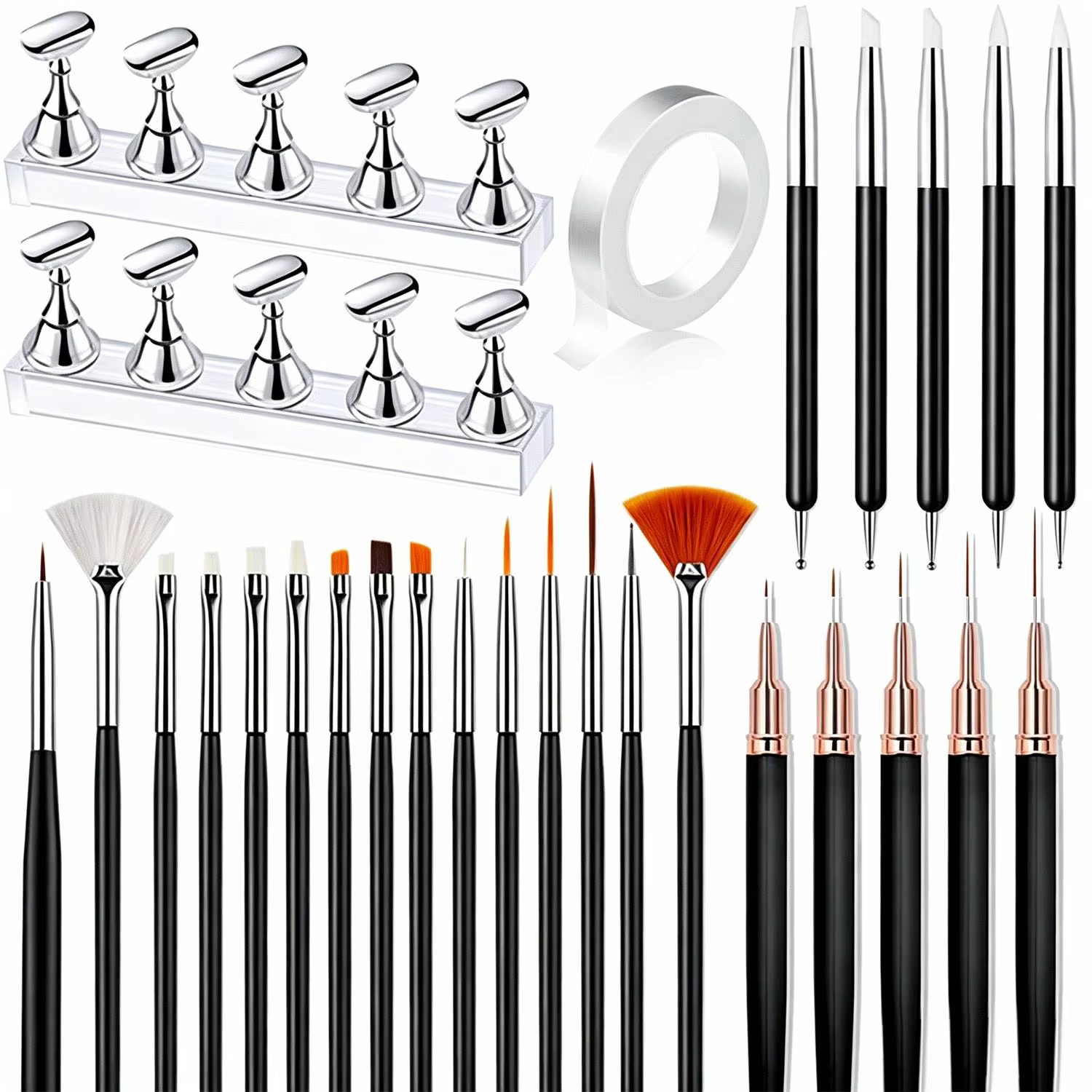 Ensemble de 28 pièces pour nail art – 15 pinceaux + 5 outils de pointillage/sculpture + 5 outils de