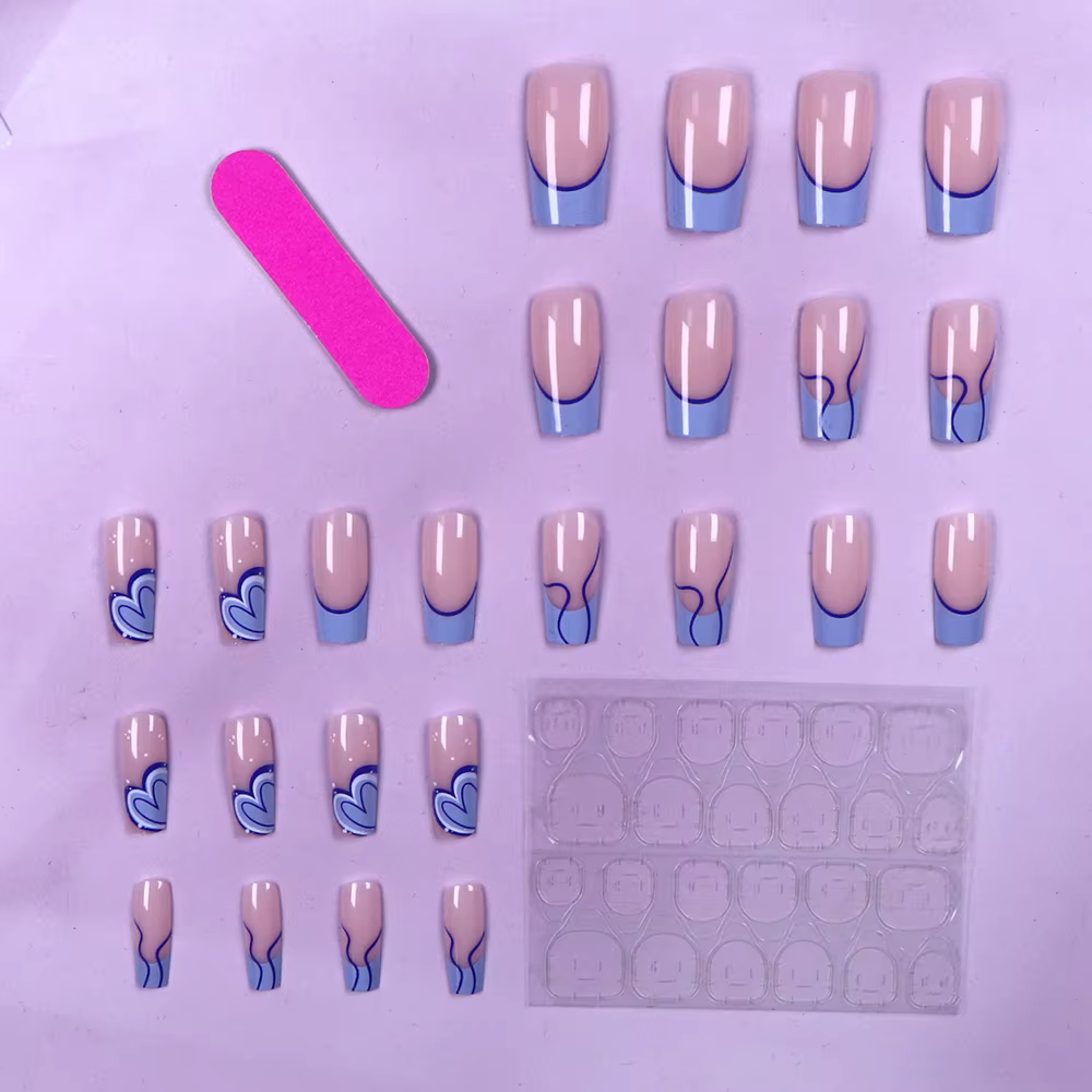ARTAUG 24 pièces moyen carré bleu haute Saturation ongles bout des doigts garniture française breloq