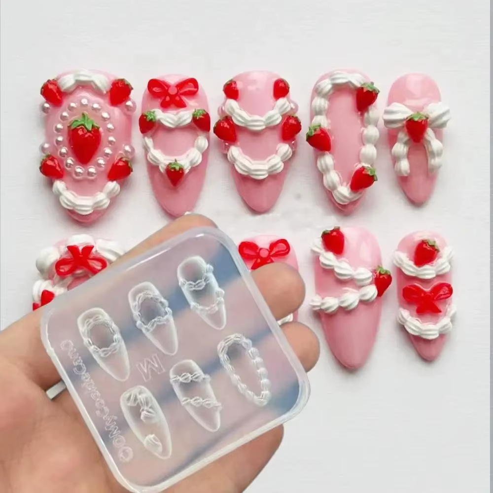 Moule à ongles en Silicone en forme de cœur, crème à gâteau, modèle de décoration pour Nail Art Y2K,