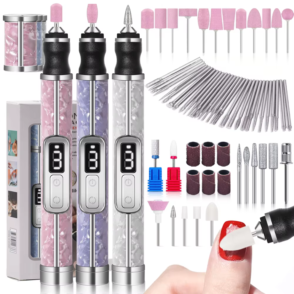 Ensemble de limes à ongles électriques sans fil, 4 vitesses réglables pour ongles en acrylique, faço