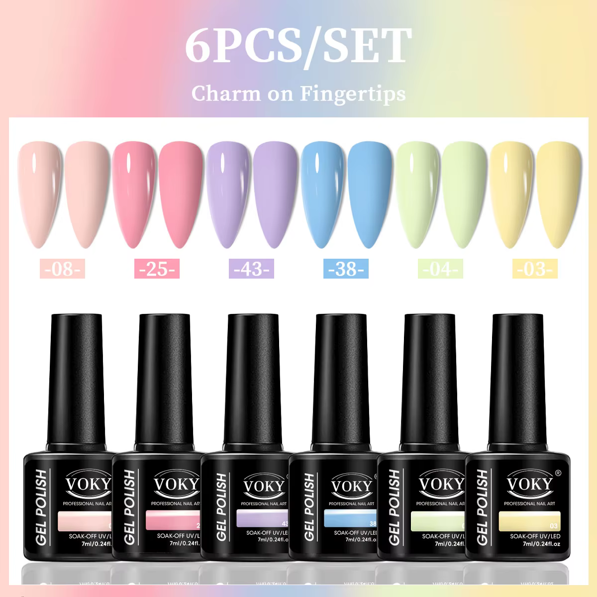 VOKY Lot de 6 pièces de gel pour ongles, gel pour ongles à la mode saisonnier, le cadeau parfait pou