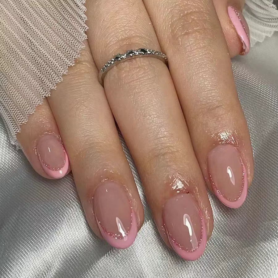 Faux ongles en forme d'amande à paillettes simples, avec colle, Design d'ongles ballerine, doux et f