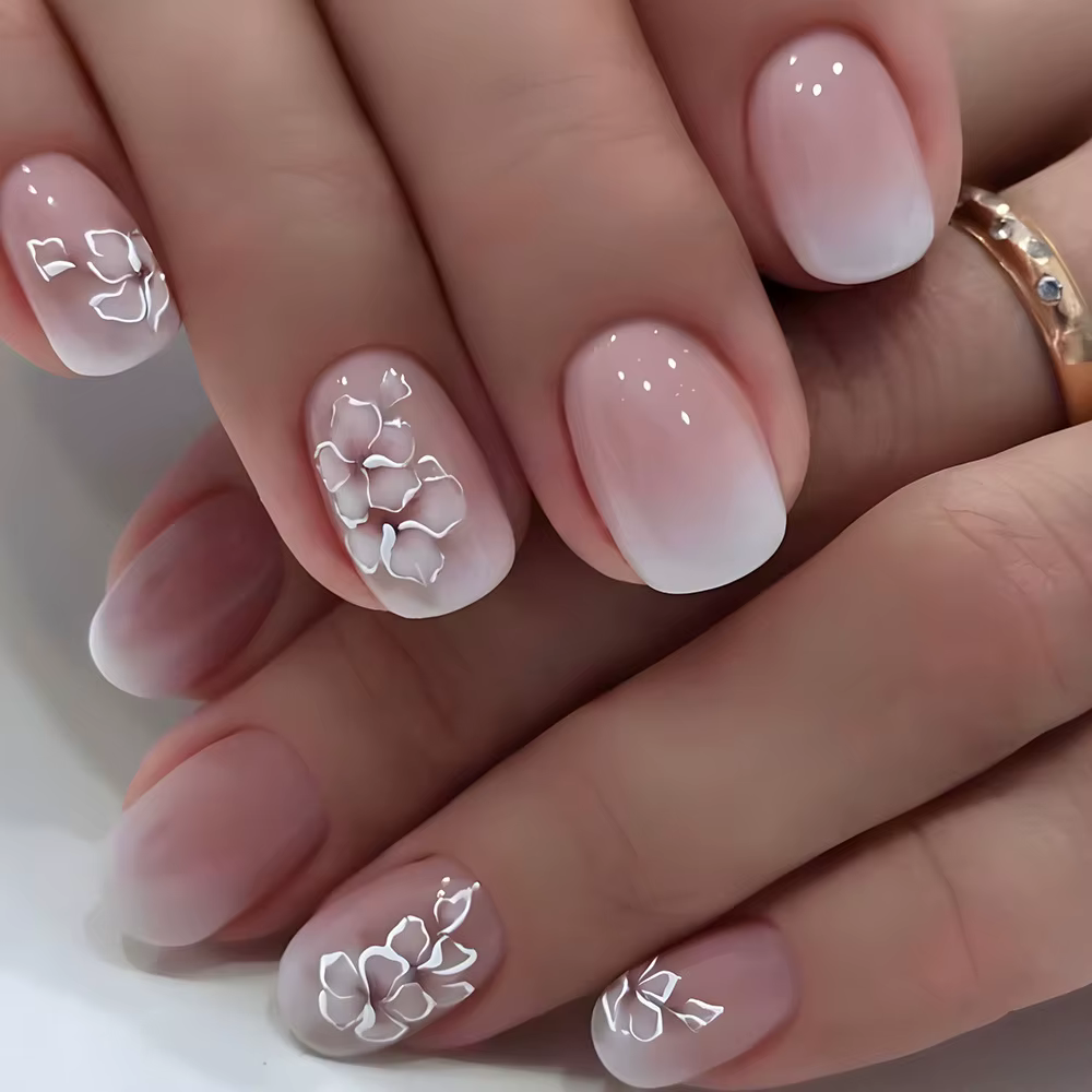 Faux Ongles Courts à Presser pour la Saison Printemps Été, 50 Styles de Fleurs, Papillon, Pointes d'