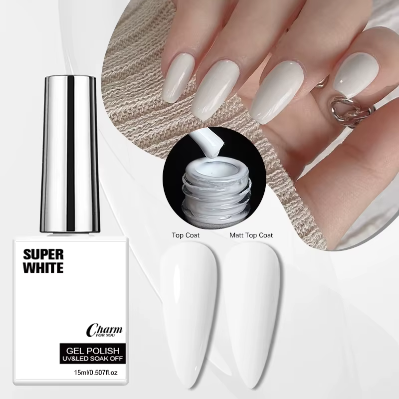 Vernis à ongles gel super blanc 15ml UV LED Soak Off, haute pigmentation, couvrance totale, longue t