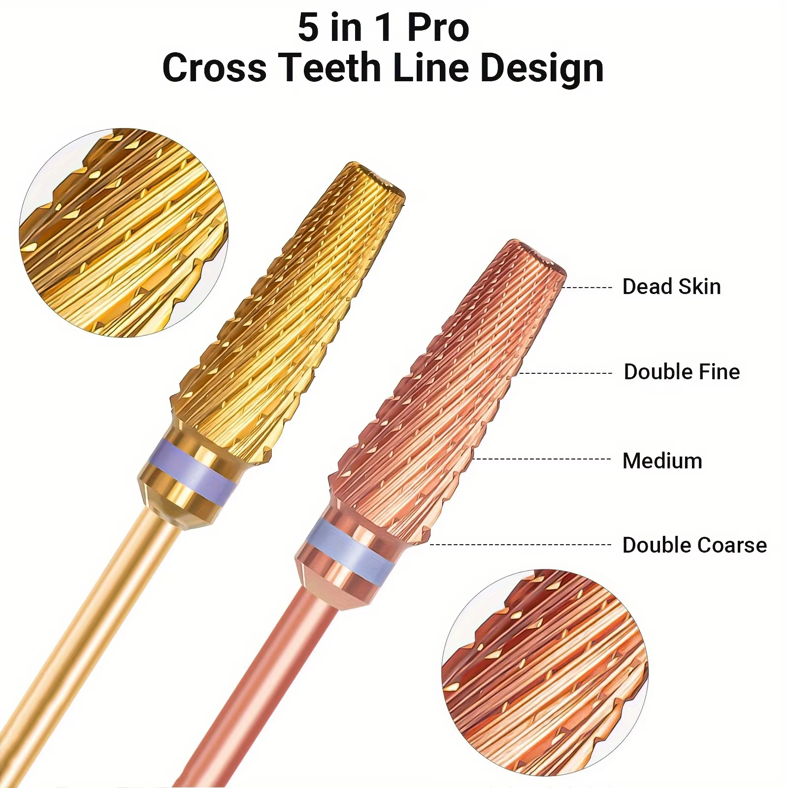 Foret à ongles professionnel 5 en 1, Version carbure multifonctionnelle de taille mixte, adapté à la