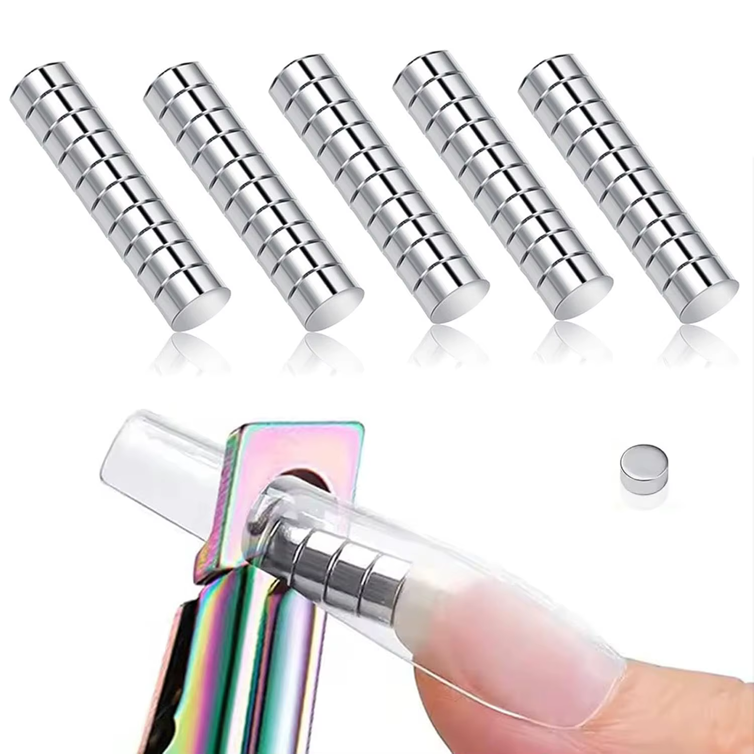 Mini aimants ronds cylindriques multi-oeil de chat, outils d'art des ongles pour mesurer la longueur