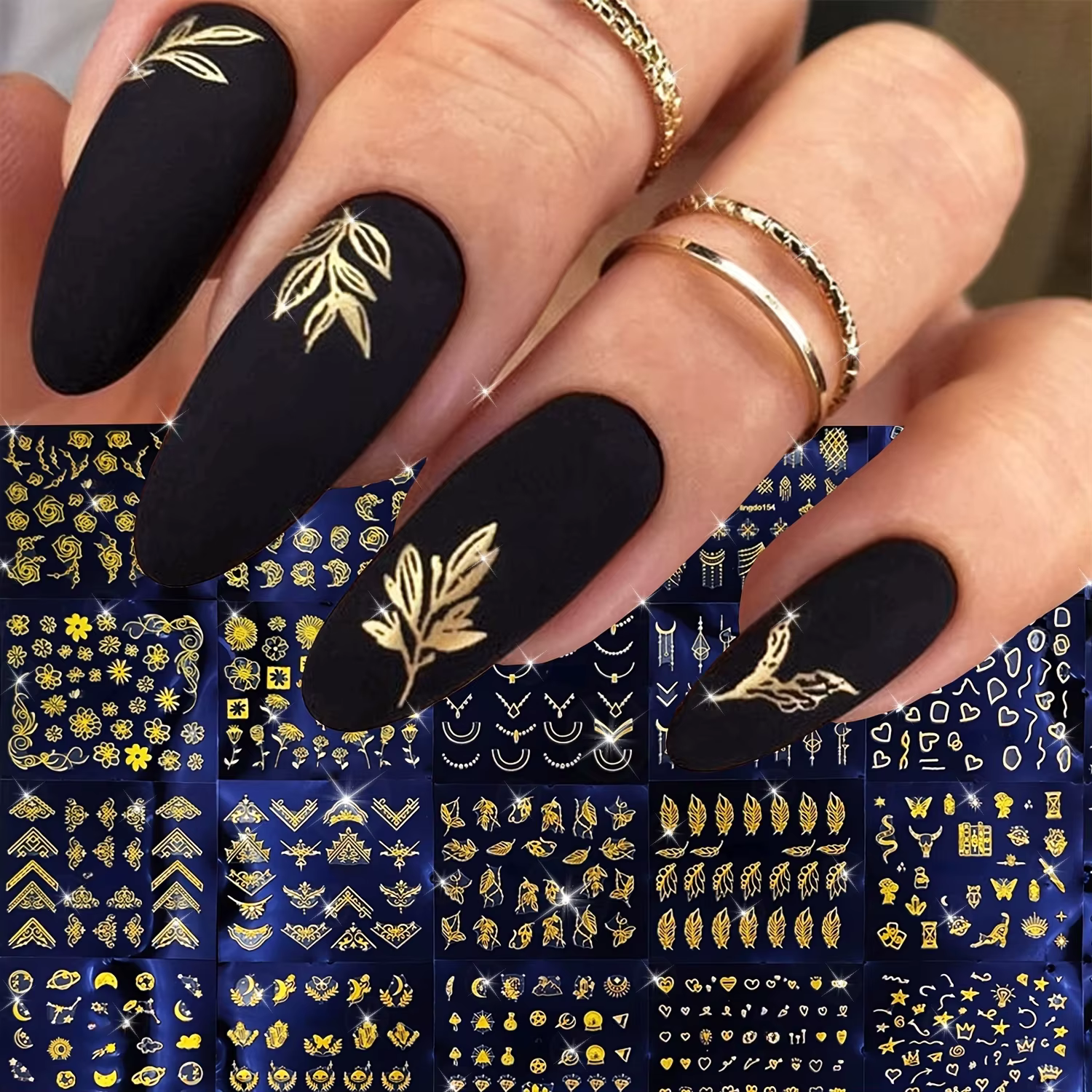 30 feuilles d'autocollants floraux dorés pour Nail Art, motifs de feuilles et de fleurs scintillante
