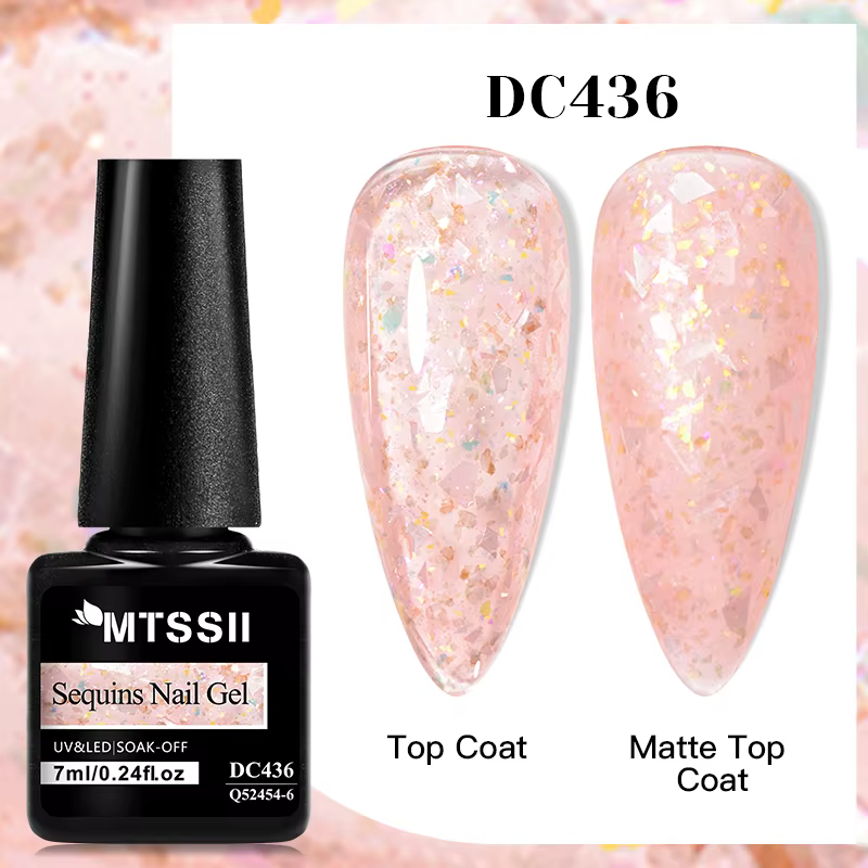 Vernis à ongles en gel à paillettes de fleurs de cerisier, vernis semi-permanent à paillettes floral