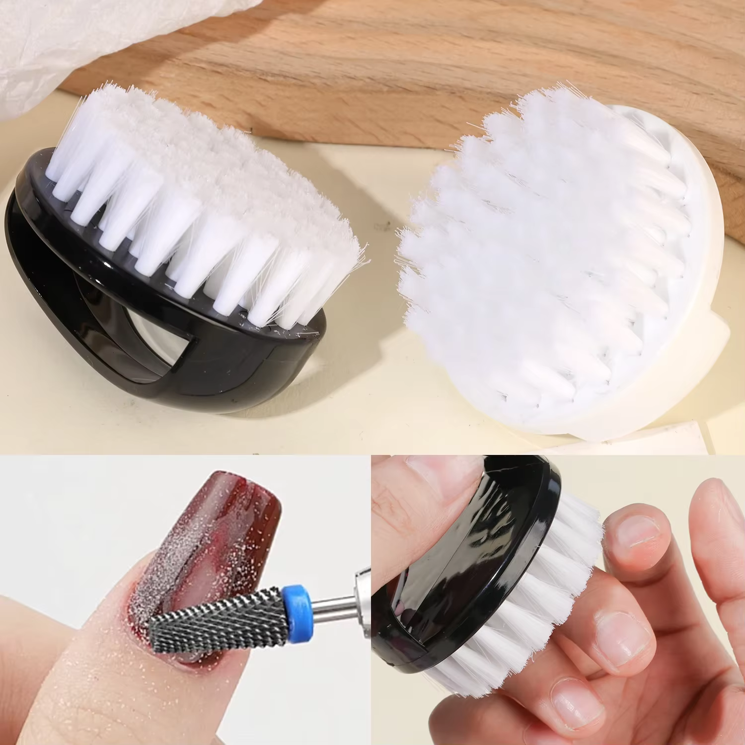 Brosse de nettoyage de la poussière des ongles, anneau, poils durs, brosses à ongles professionnelle