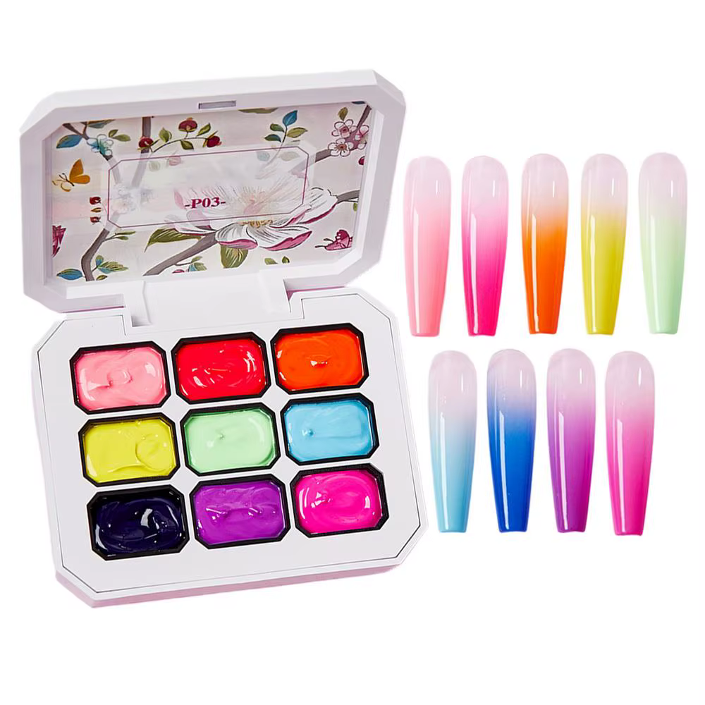 Palette de gel à ongles 9 couleurs pour dégradé, texture crémeuse longue durée, application fluide p