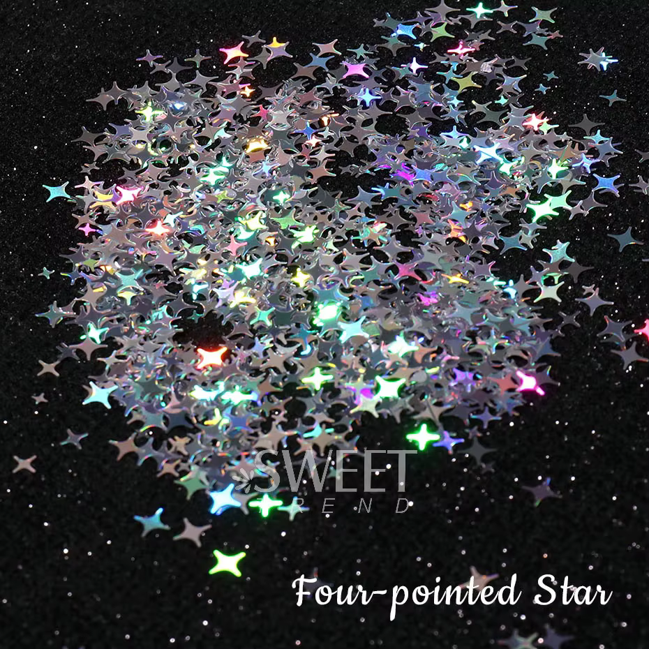 Paillettes holographiques pour ongles, étoile à quatre branches, Design Laser scintillant, breloque 