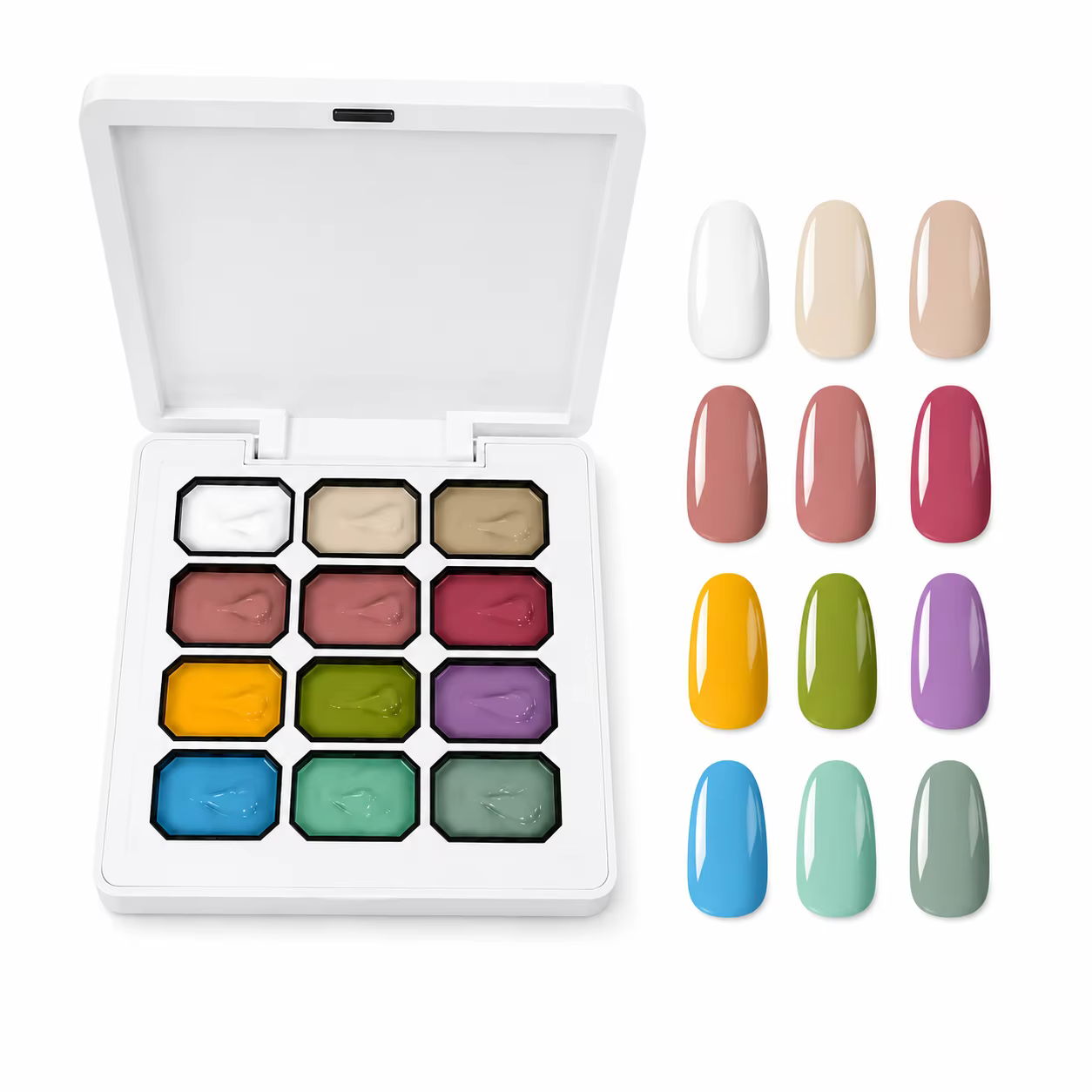 Palette de crème gel pour nail art en 12 couleurs |   Peinture gel UV hautement pigmentée pour la dé
