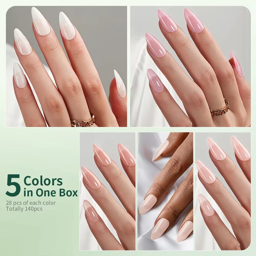 Nailpop 3-en-1 nu naturel doux ongles conseils ensemble 140 pièces tons de peau presse sur les ongle