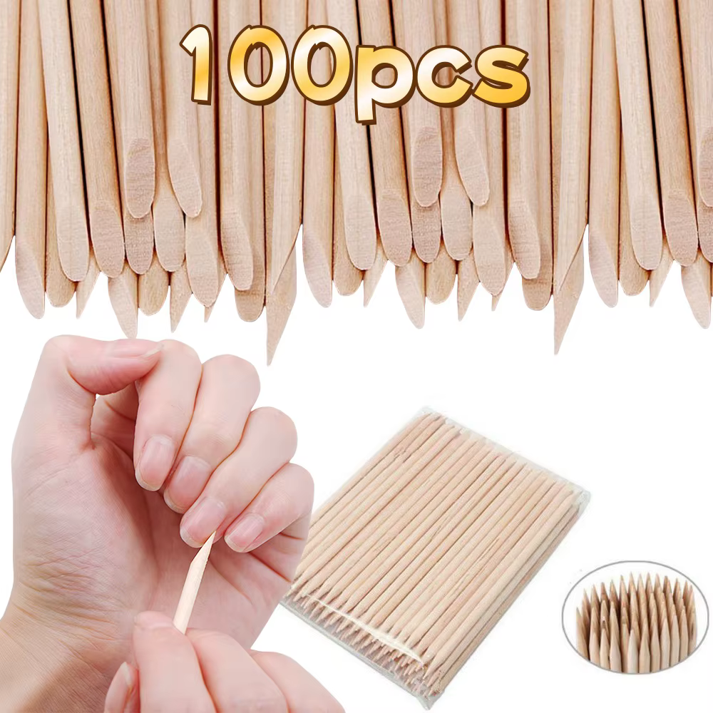 Bâtons en bois Orange (11,5 cm), 100 pièces, poussoir à cuticules pour Nail Art, bâtons de manucure 