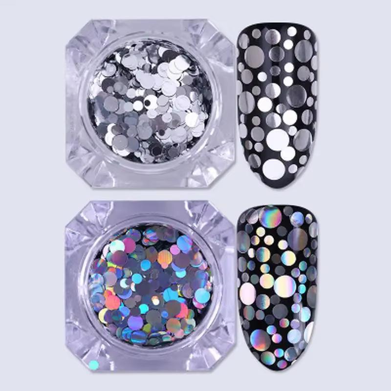 Paillettes pour ongles de taille mixte, paillettes holographiques argentées, losange rond coloré