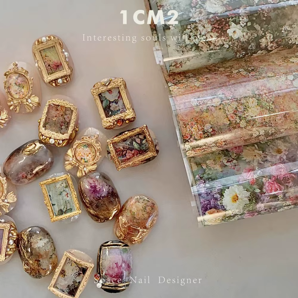 1 Boîte de Films à Ongles à Motifs Floraux pour Transfert, Décorations Florales Papillon, Wraps pour