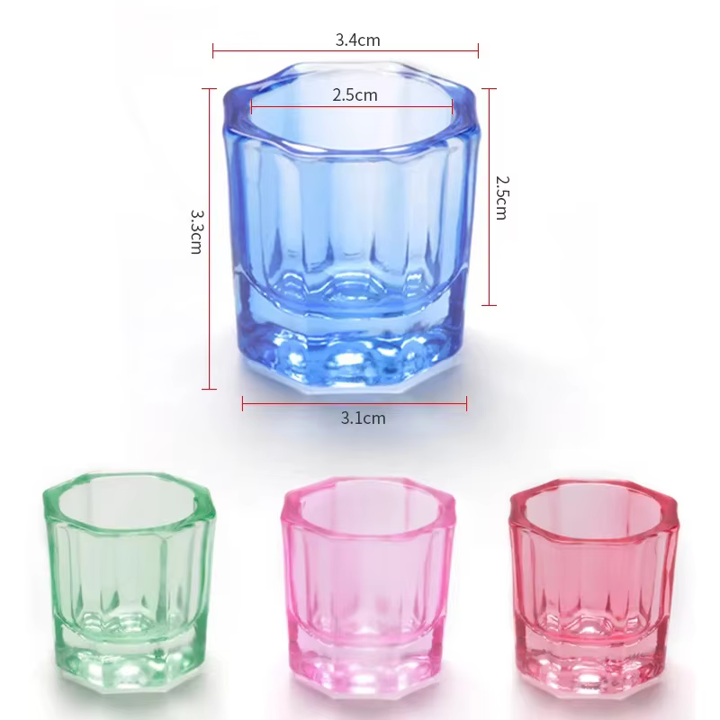 Plat Dappen en poudre acrylique en verre de cristal, tasse à ongles, bol de brosse de lavage, outils