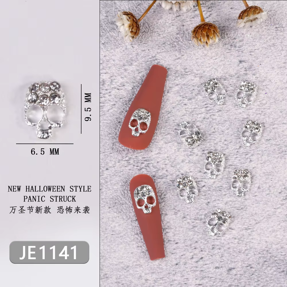 Breloques pour ongles en forme de croix Punk à paillettes complètes, 7x11.5cm, croix en métal argent
