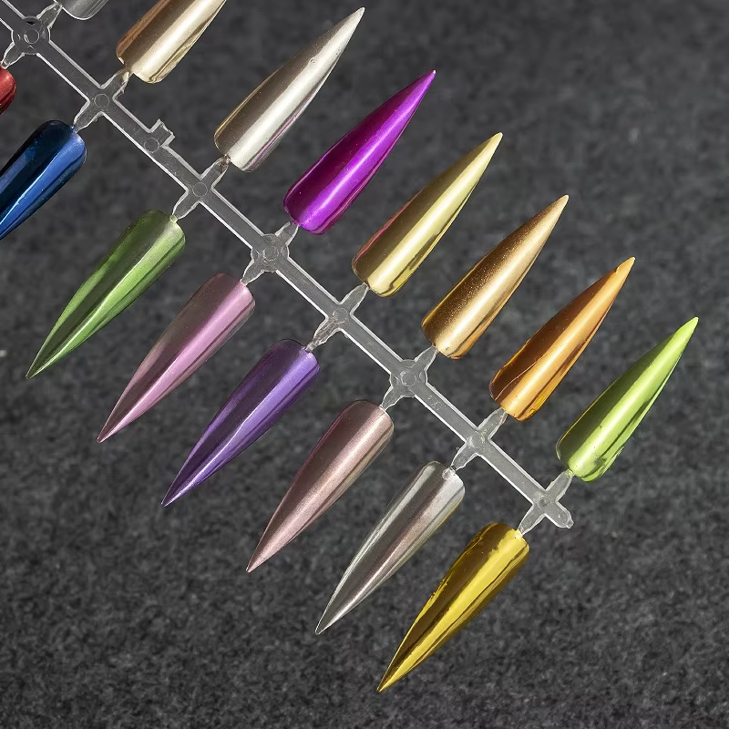 Miroir à ongles chromé scintillant, poussière colorée holographique, effet métallique, poudre pigmen