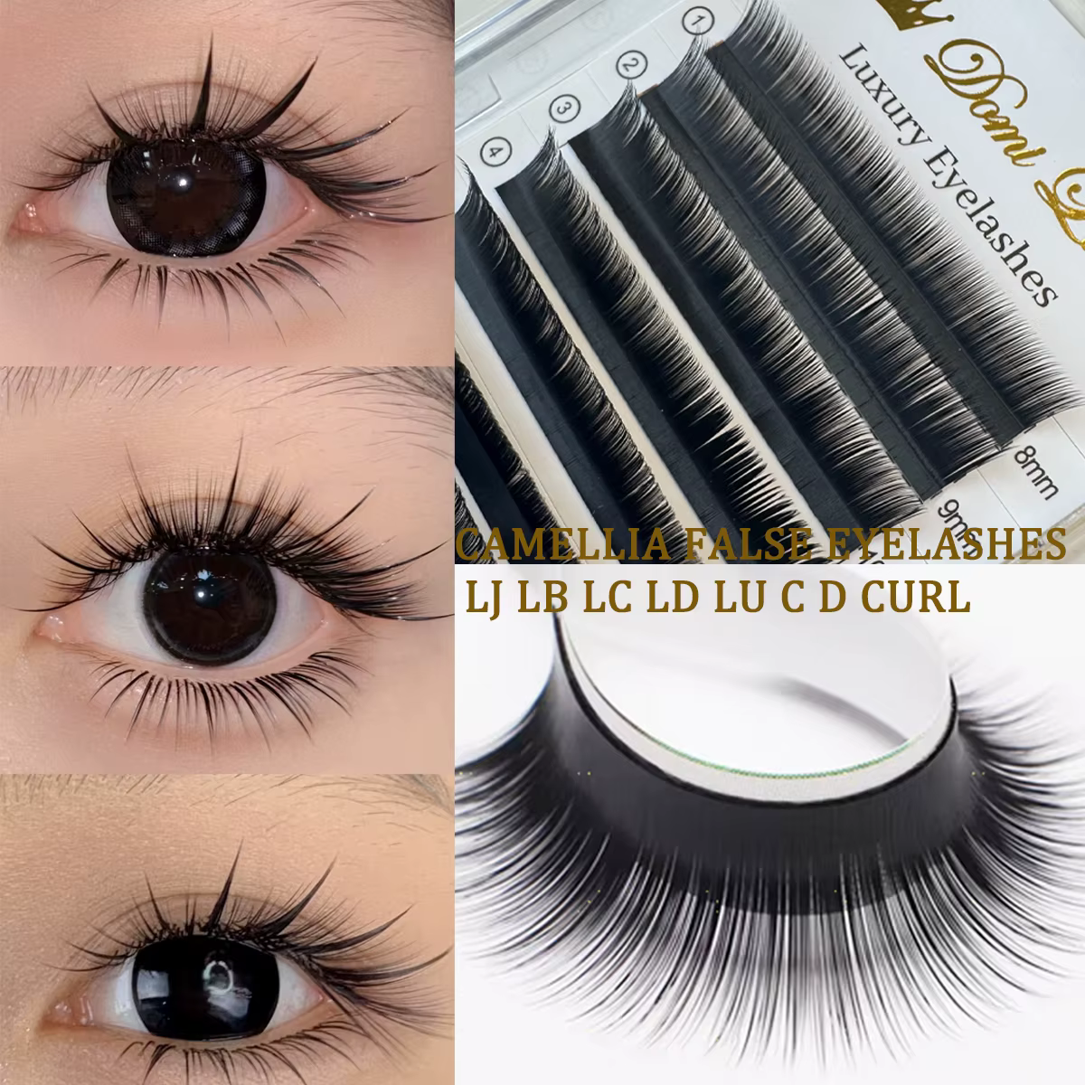 Domi Faux vison Faux Extensions de cils individuels LB LC LD LJ LU Curl Mix haute qualité Faux Camél