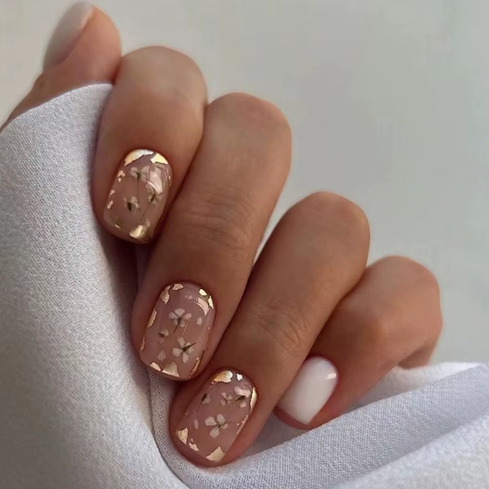 Mode court rond faux ongles été doux pamplemousse français zèbre faux ongles Aurora boréale couvertu