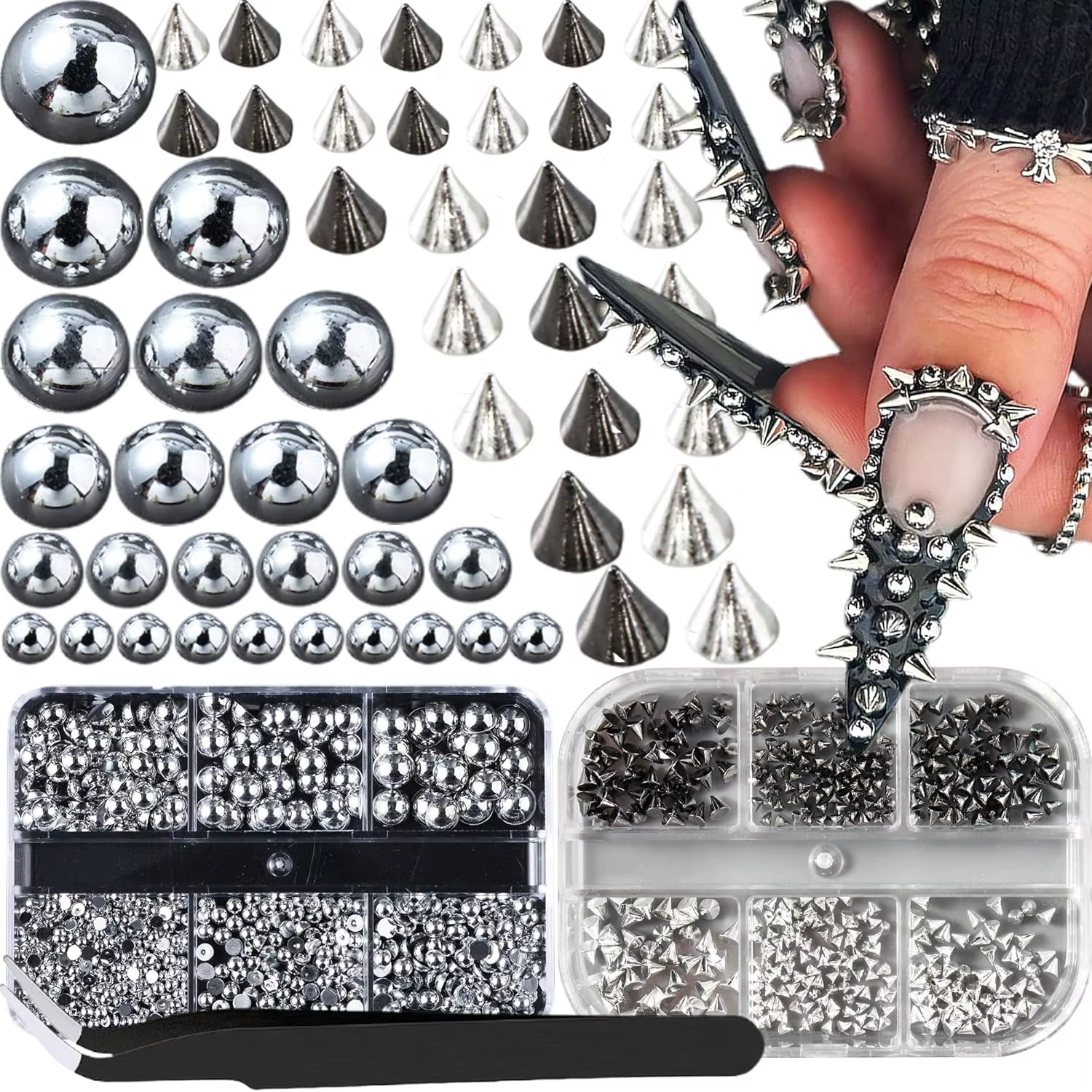 Mini clous d'art d'ongle Punk en métal 3D, tailles mixtes, pointes de cône or noir, Rivets en alliag