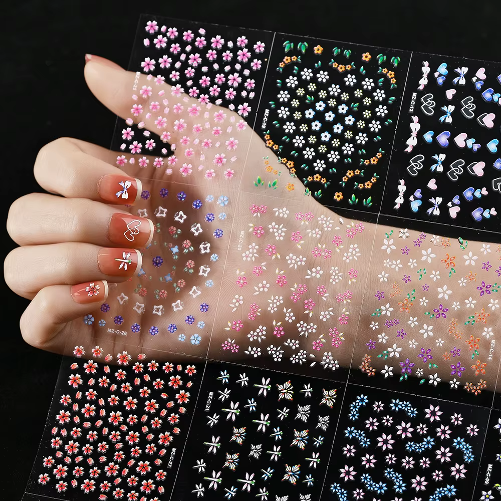 Autocollants pour ongles 3D, fleurs de cerisier, Rose, marguerite, 20/30/60/70/90 pièces, mignon, cœ