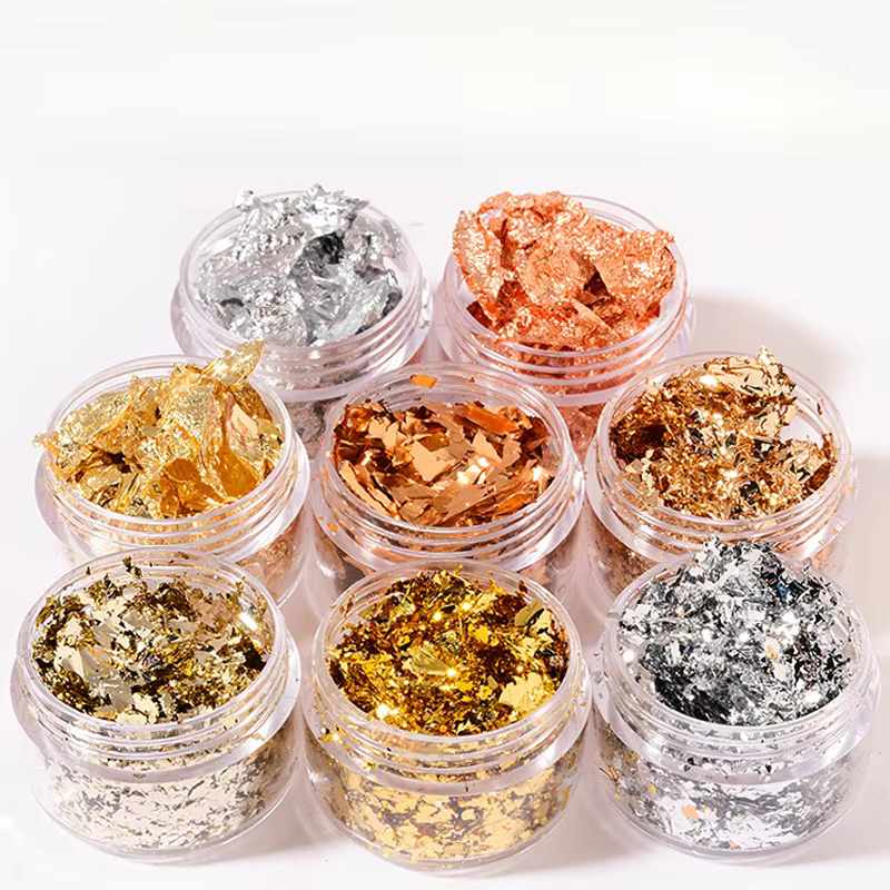 Rose or argent feuille irrégulière papier Fragments Nail Art paillettes autocollant paillettes brico