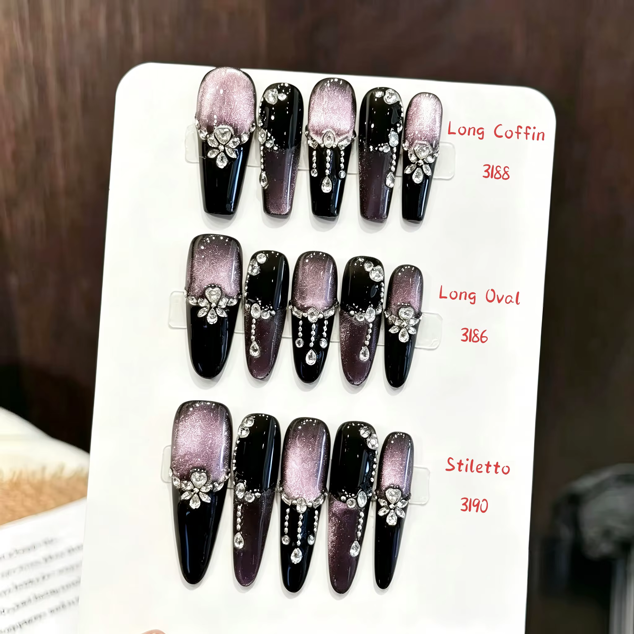 10 faux ongles faits à la main, style luxueux et haut de gamme, adaptés aux festivals, aux fêtes et