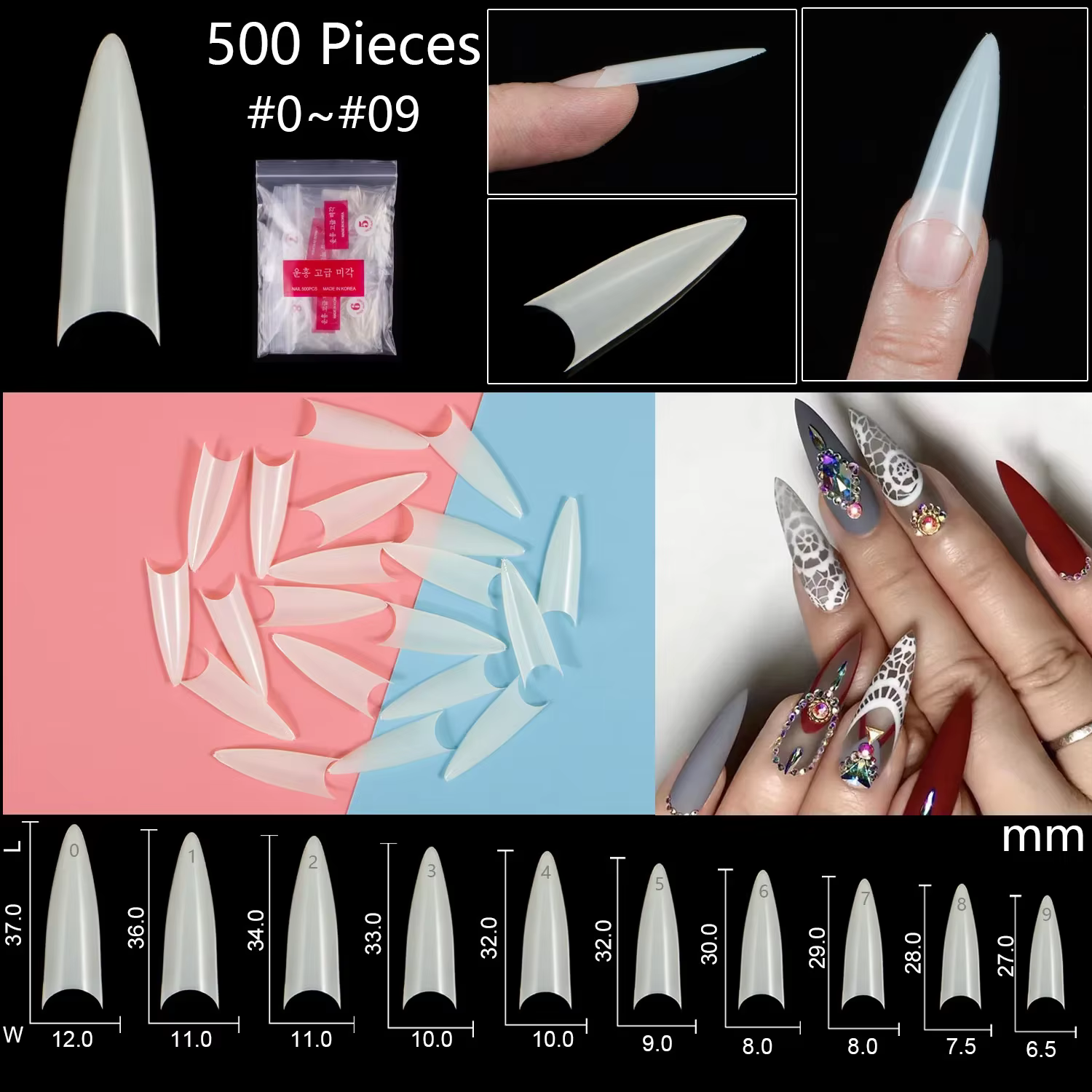 Faux ongles Stiletto en acrylique, couverture complète, design Nail Art, bricolage, N64.souhaits-on,