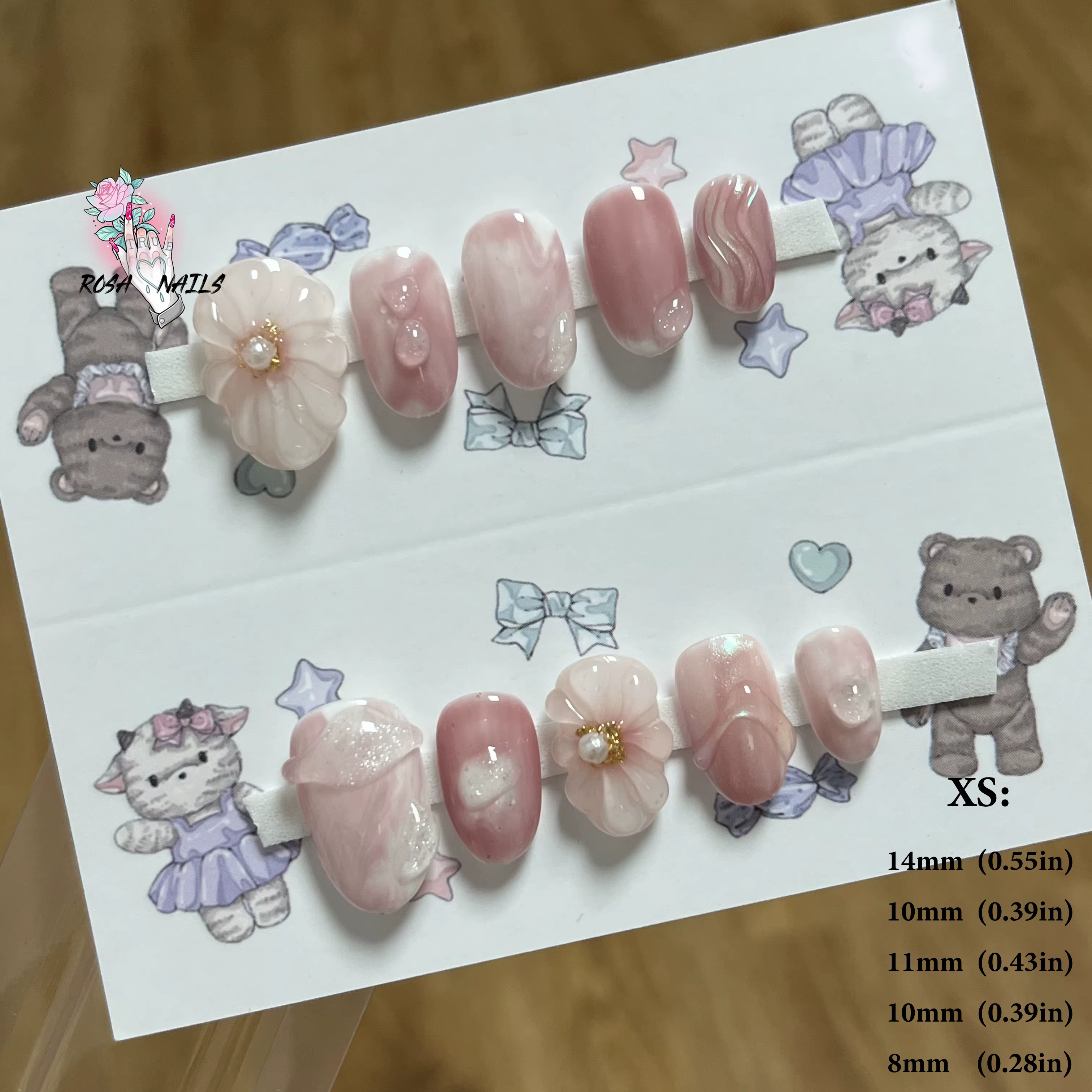 Nail Art-Embouts français extra longs, carrés, fleurs 3D, couleur chair, à pression, acrylique, fait