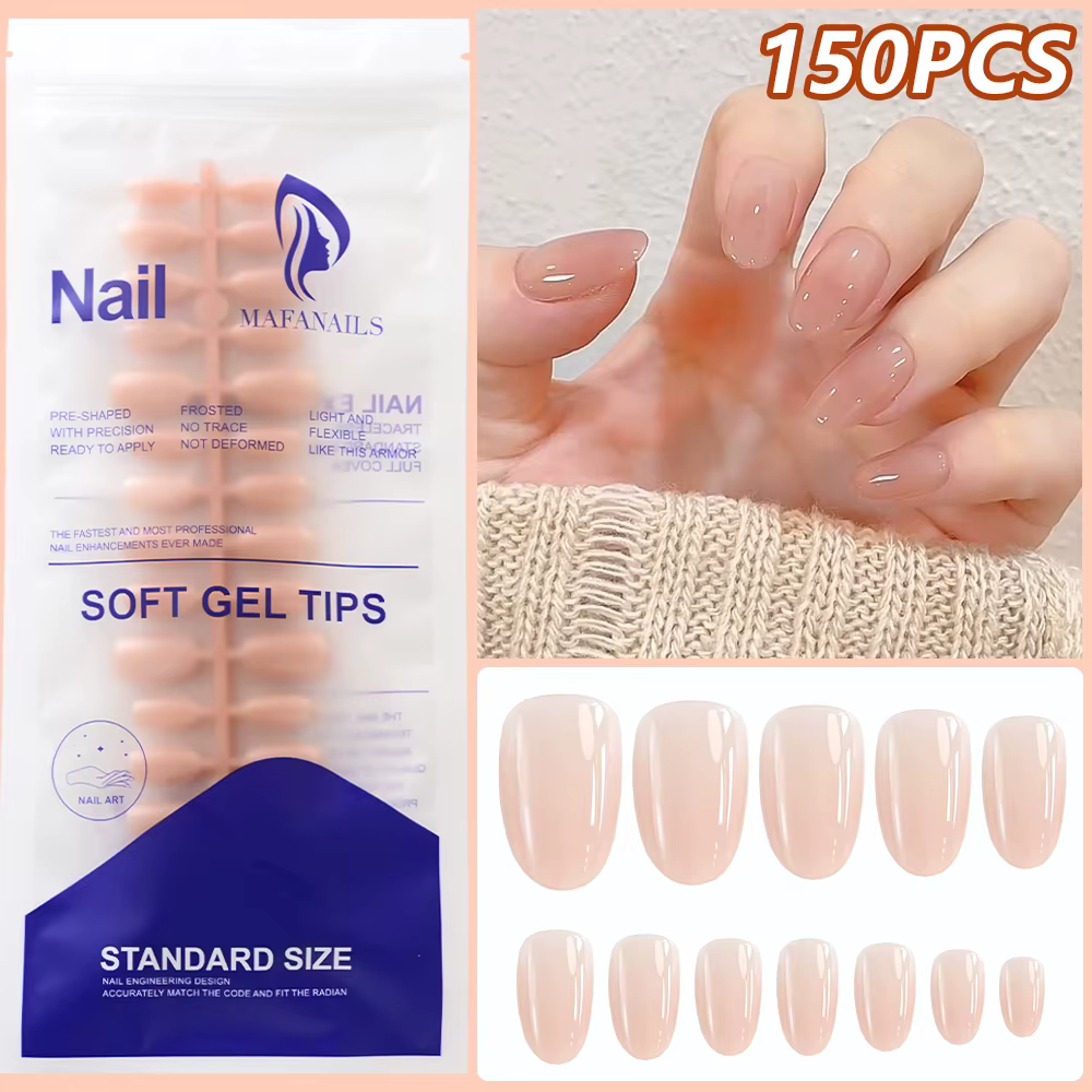 150 pièces dégradé court amande presse sur ongles Simple brillant nu faux ongles XS/S/M tailles couv