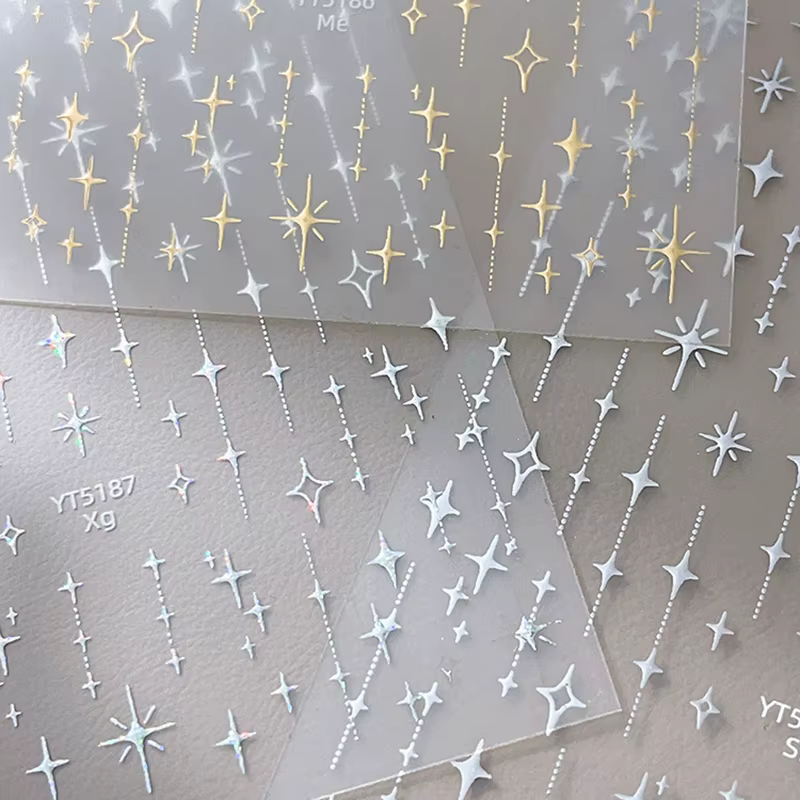Or argent estampillé Starlight Laser paillettes étoile bronzant strass soulagement Nail Art décorati
