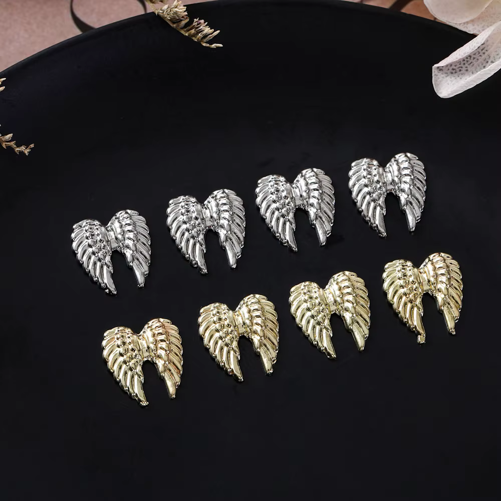 Ailes d'ange en métal pour décoration d'ongles, 20 pièces, or et argent, breloques pour Nail Art, ma