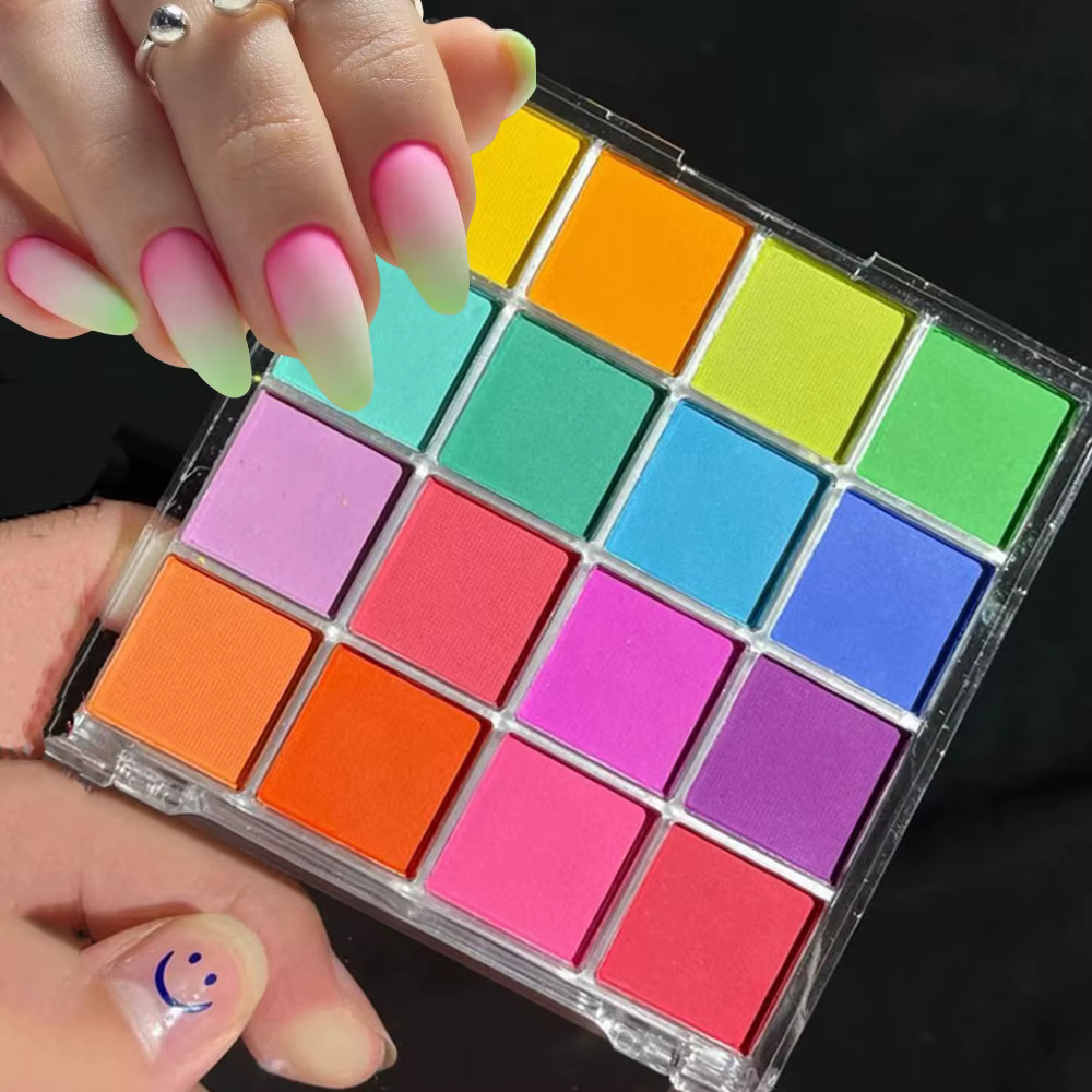 Palette de poudre à frotter solide, 16 grilles, 16 couleurs, pour Nail Art, bricolage, taches dégrad