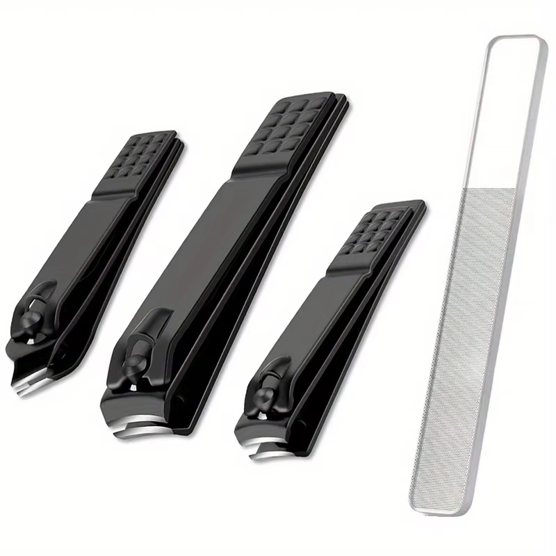 Coupe-ongles noir en acier inoxydable, 4 pièces, avec lime en verre nano, ensemble d'outils de manuc