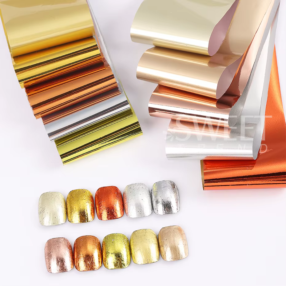 Feuilles de transfert d'ongles métalliques, 10 pièces, miroir or argent violet étoilé papier Gel ver