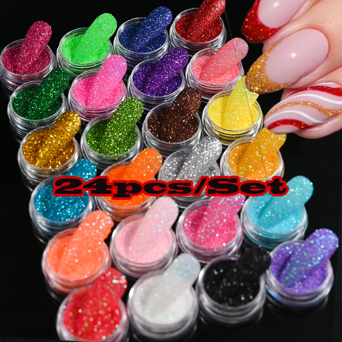24 pièces/ensemble brillant holographique sucre fin poudre à ongles diamant Chrome Pigment poussière