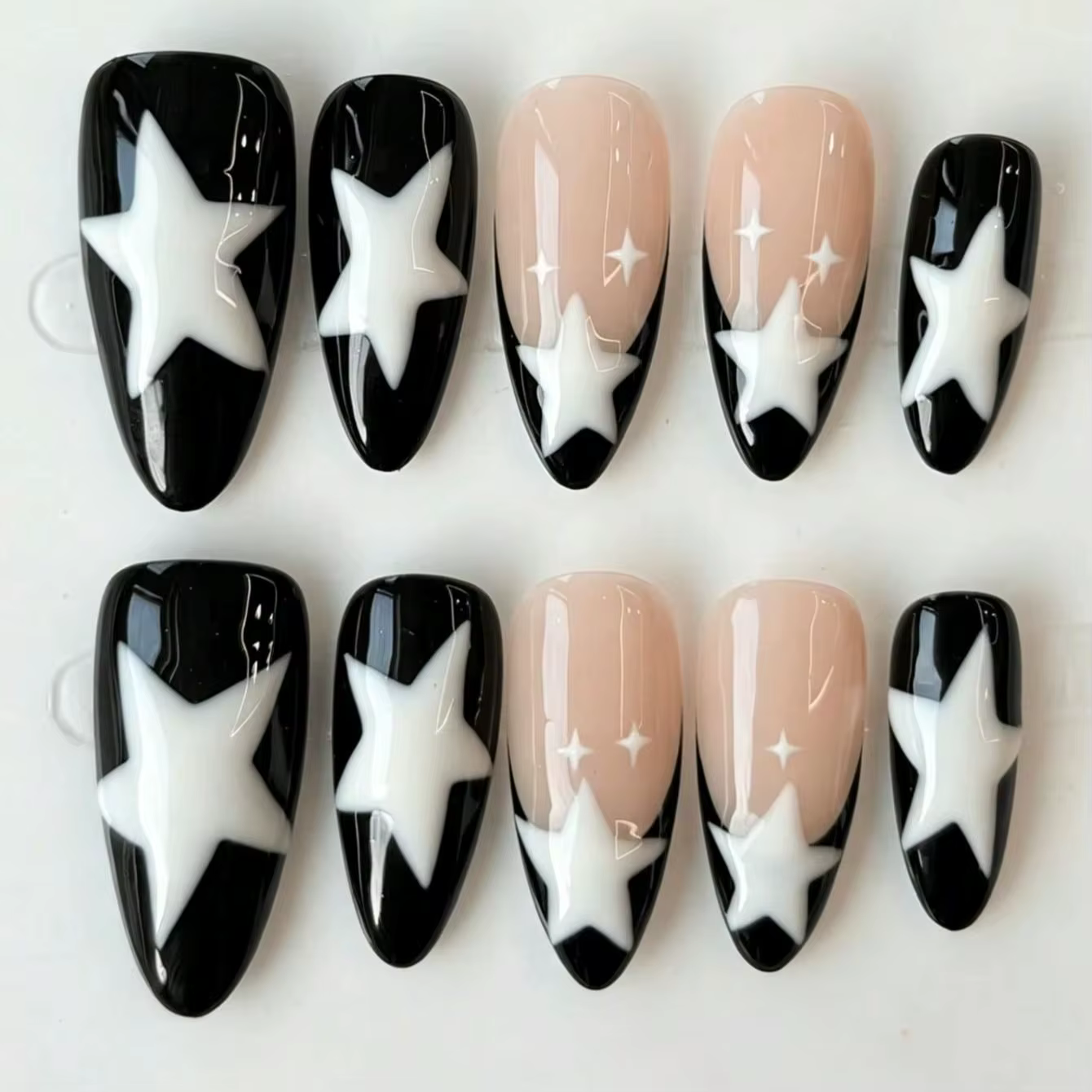 10 pièces de faux ongles à pression style punk rétro Y2K, motif étoile et tourbillon, adaptés aux re