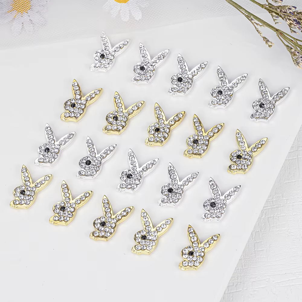 Breloques de luxe pour ongles, alliage d'or, lapin, paillettes, diamant, strass, cristal, pour brico
