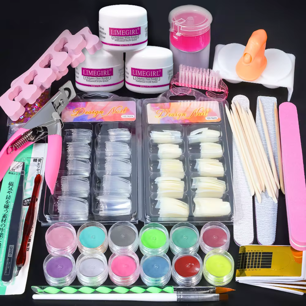 Poudre acrylique pour Nail Art et Mono liquide, Kit de manucure Art déco, paillettes en cristal, Kit