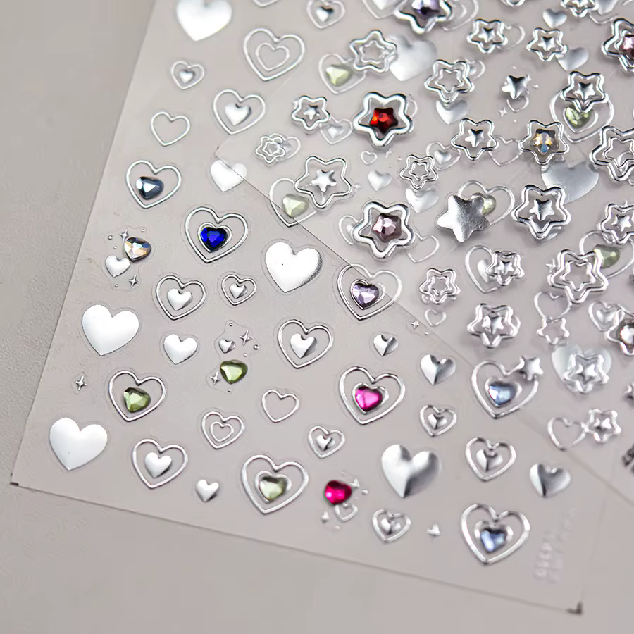 1 pièce 5D couleur cristal étoile ongles autocollants haute qualité amour brillant argent creux frot