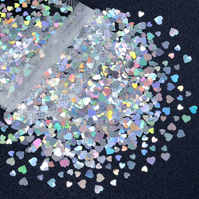 Paillettes holographiques Laser argentées pour Nail Art, flocons papillon amour coeur lettre paillet
