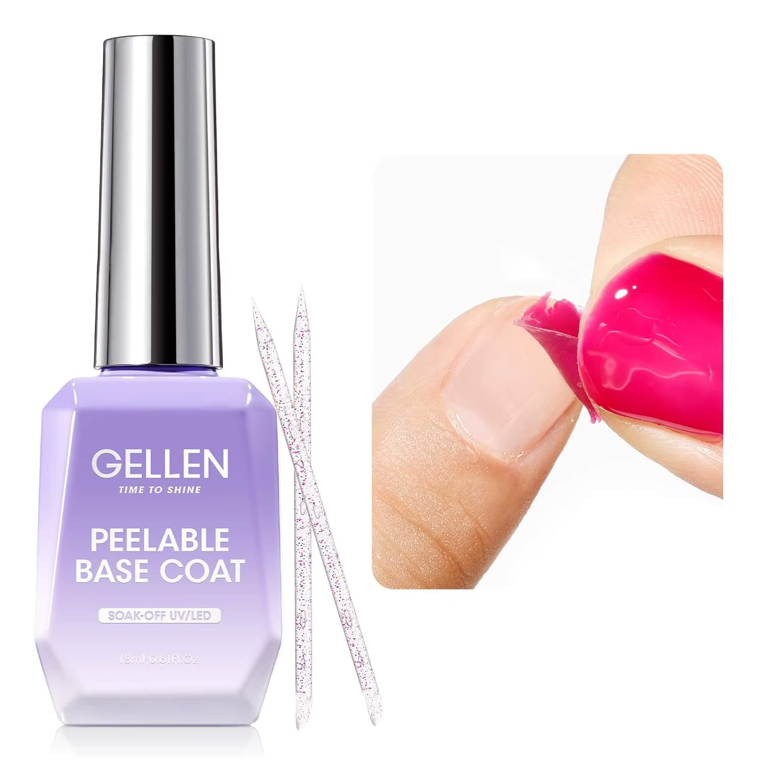 GELLEN – ensemble de breloques pour ongles, 18ml, Base en Gel décollable, couche de finition, 2 pièc